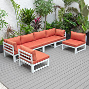 Orange finish cushions 6-piece patio sectional in white aluminum by Leisure Mod additional picture 2
