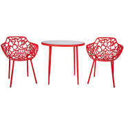 High-quality tempered glass top/ red frame painted bistro table by Leisure Mod additional picture 3