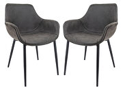 Charcoal black modern leather dining arm chair with metal legs set of 2 by Leisure Mod additional picture 2