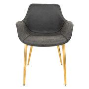 Charcoal black modern leather dining arm chair with gold metal legs set of 2 by Leisure Mod additional picture 2