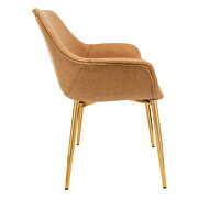 Light brown modern leather dining arm chair with gold metal legs set of 2 by Leisure Mod additional picture 3