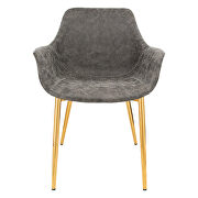 Gray modern leather dining arm chair with gold metal legs set of 2 by Leisure Mod additional picture 2