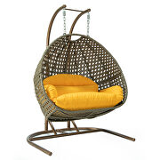 Amber finish wicker hanging double egg swing chair by Leisure Mod additional picture 2