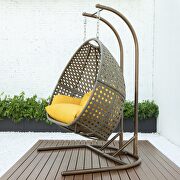 Amber finish wicker hanging double egg swing chair by Leisure Mod additional picture 3