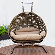 Brown finish wicker hanging double egg swing chair by Leisure Mod additional picture 2
