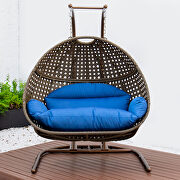 Blue finish wicker hanging double egg swing chair by Leisure Mod additional picture 2