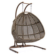 Blue finish wicker hanging double egg swing chair by Leisure Mod additional picture 4