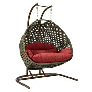 Dark red finish wicker hanging double egg swing chair by Leisure Mod additional picture 2