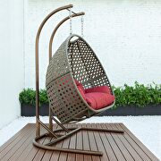 Dark red finish wicker hanging double egg swing chair by Leisure Mod additional picture 3