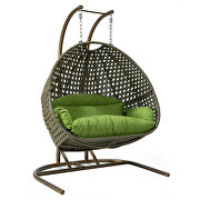 Green finish wicker hanging double egg swing chair by Leisure Mod additional picture 2