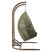 Green finish wicker hanging double egg swing chair by Leisure Mod additional picture 3