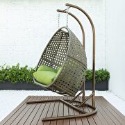 Green finish wicker hanging double egg swing chair by Leisure Mod additional picture 4