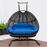 Blue finish wicker hanging double egg swing modern chair by Leisure Mod additional picture 2
