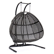 Blue finish wicker hanging double egg swing modern chair by Leisure Mod additional picture 4