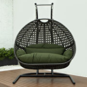 Dark green finish wicker hanging double egg swing chair by Leisure Mod additional picture 2