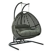Dark gray finish wicker hanging double egg swing  modern chair by Leisure Mod additional picture 2