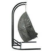 Dark gray finish wicker hanging double egg swing  modern chair by Leisure Mod additional picture 3