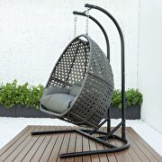 Dark gray finish wicker hanging double egg swing  modern chair by Leisure Mod additional picture 4
