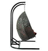 Dark red finish wicker hanging double egg swing modern chair by Leisure Mod additional picture 4