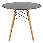 Black round bistro wood top dining table w/ natural wood eiffel base by Leisure Mod additional picture 2