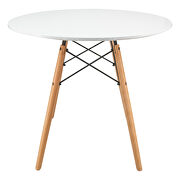 White round bistro wood top dining table w/ natural wood eiffel base by Leisure Mod additional picture 2