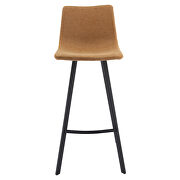 Light brown modern upholstered leather bar stool with iron legs & footrest by Leisure Mod additional picture 2
