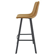 Light brown modern upholstered leather bar stool with iron legs & footrest by Leisure Mod additional picture 3