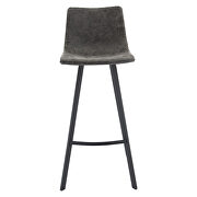 Gray modern upholstered leather bar stool with iron legs & footrest additional photo 2 of 6