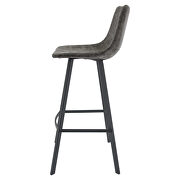 Gray modern upholstered leather bar stool with iron legs & footrest additional photo 3 of 6