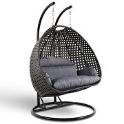 Charcoal blue wicker hanging double seater egg swing chair by Leisure Mod additional picture 2