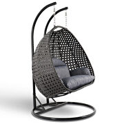 Charcoal blue wicker hanging double seater egg swing chair by Leisure Mod additional picture 3