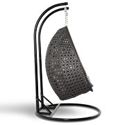 Charcoal blue wicker hanging double seater egg swing chair by Leisure Mod additional picture 4