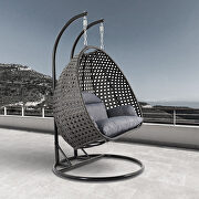 Charcoal blue wicker hanging double seater egg swing chair by Leisure Mod additional picture 5