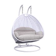 White wicker hanging double seater egg swing modern chair by Leisure Mod additional picture 2