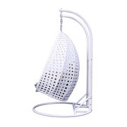 White wicker hanging double seater egg swing modern chair by Leisure Mod additional picture 3