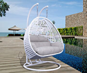 White wicker hanging double seater egg swing modern chair by Leisure Mod additional picture 4