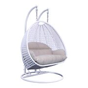White wicker hanging double seater egg swing modern chair by Leisure Mod additional picture 5