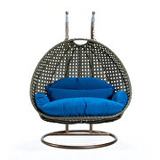 Blue wicker hanging double seater egg modern swing chair by Leisure Mod additional picture 2