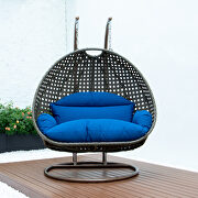 Blue wicker hanging double seater egg modern swing chair by Leisure Mod additional picture 3