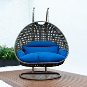 Blue wicker hanging double seater egg modern swing chair additional photo 3 of 7