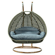Charcoal blue wicker hanging double seater egg modern swing chair by Leisure Mod additional picture 2