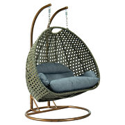 Charcoal blue wicker hanging double seater egg modern swing chair by Leisure Mod additional picture 3