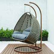 Charcoal blue wicker hanging double seater egg modern swing chair by Leisure Mod additional picture 4