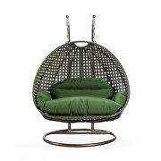 Dark green wicker hanging double seater egg modern swing chair by Leisure Mod additional picture 2
