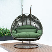 Dark green wicker hanging double seater egg modern swing chair by Leisure Mod additional picture 3