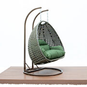 Dark green wicker hanging double seater egg modern swing chair by Leisure Mod additional picture 4