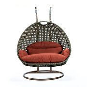 Dark orange wicker hanging double seater egg modern swing chair by Leisure Mod additional picture 2