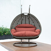 Dark orange wicker hanging double seater egg modern swing chair by Leisure Mod additional picture 3