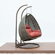 Dark orange wicker hanging double seater egg modern swing chair by Leisure Mod additional picture 4