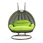 Light green wicker hanging double seater egg modern swing chair by Leisure Mod additional picture 2